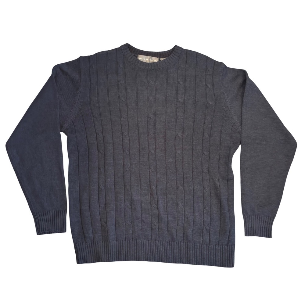 Oscar de la Renta Mens XL Navy Blue Cable Knit Crewneck Sweater Cotton Blend